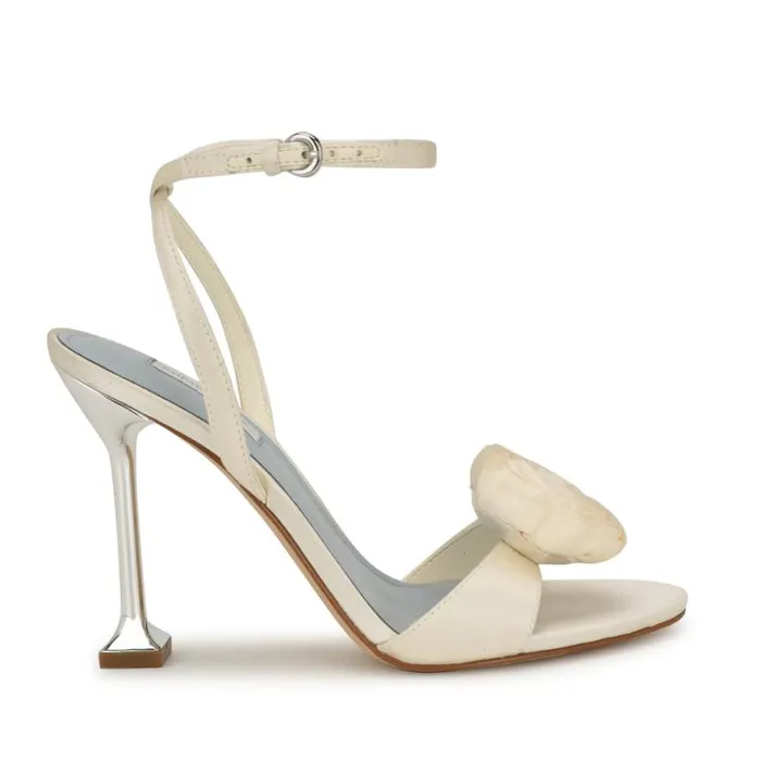 Nine West Sandals Women Neve Rosette Ankle Strap Sandals Ivory