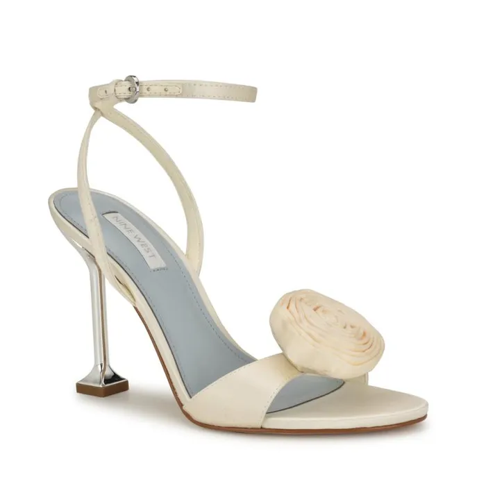 Nine West Sandals Women Neve Rosette Ankle Strap Sandals Ivory