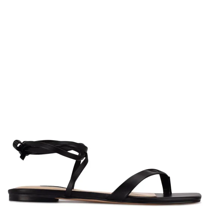 Nine West Sandals Women News Ankle Wrap Flat Sandals Black