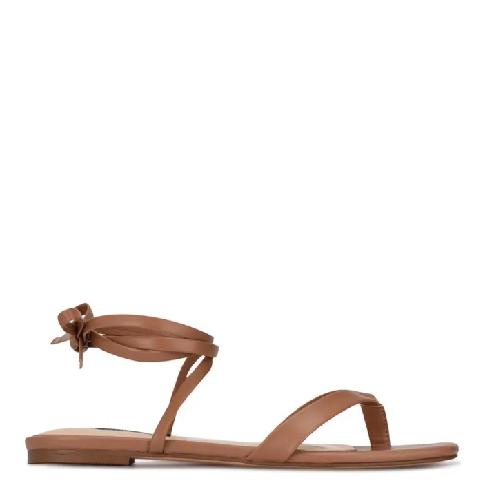 Nine West Sandals Women News Ankle Wrap Flat Sandals Natural