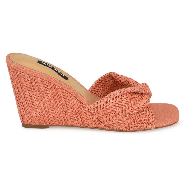 Nine West Sandals Women Nikhil Twist Wedge Sandals Orange Raffia