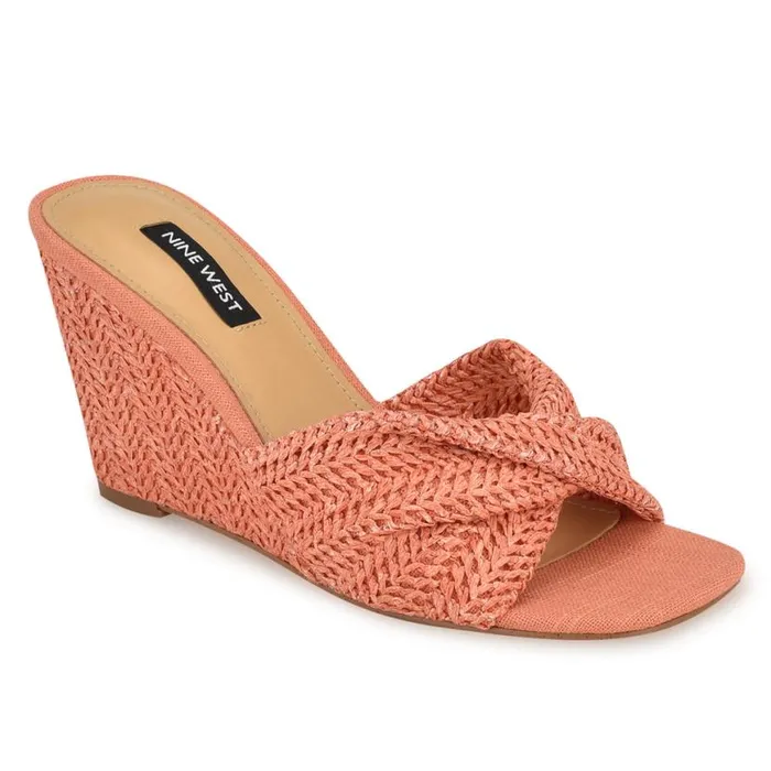 Nine West Sandals Women Nikhil Twist Wedge Sandals Orange Raffia