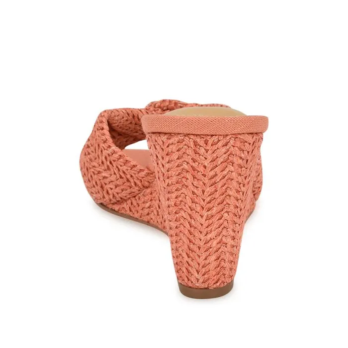 Nine West Sandals Women Nikhil Twist Wedge Sandals Orange Raffia