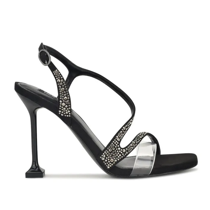 Nine West Sandals Women Nines Strappy Heeled Sandals Black Crystal