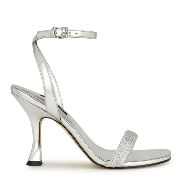 Nine West Sandals Women Nyrah Ankle Strap Sandals Silver