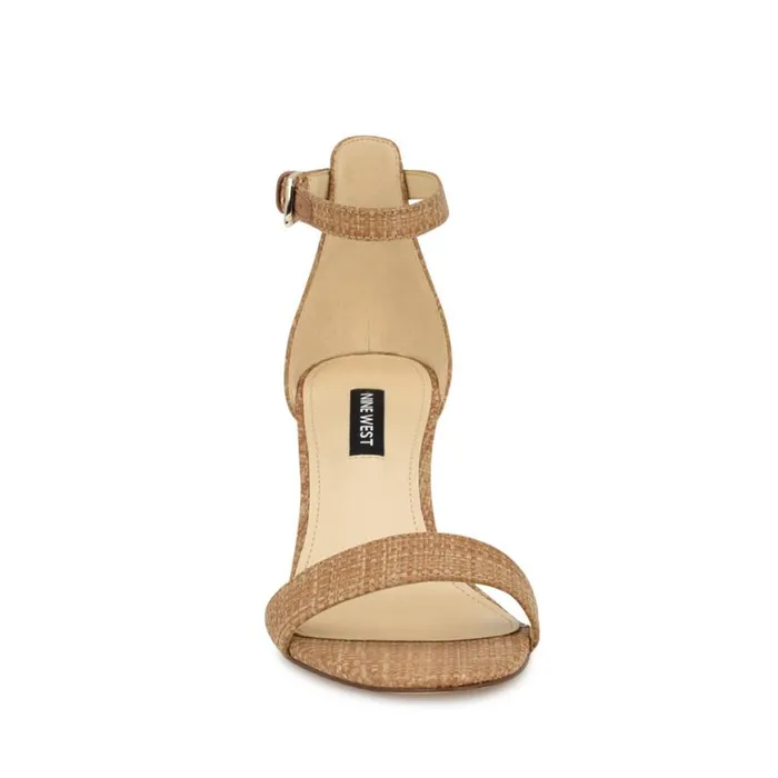 Nine West Sandals Women Pruce Ankle Strap Block Heel Sandals Natural Raffia