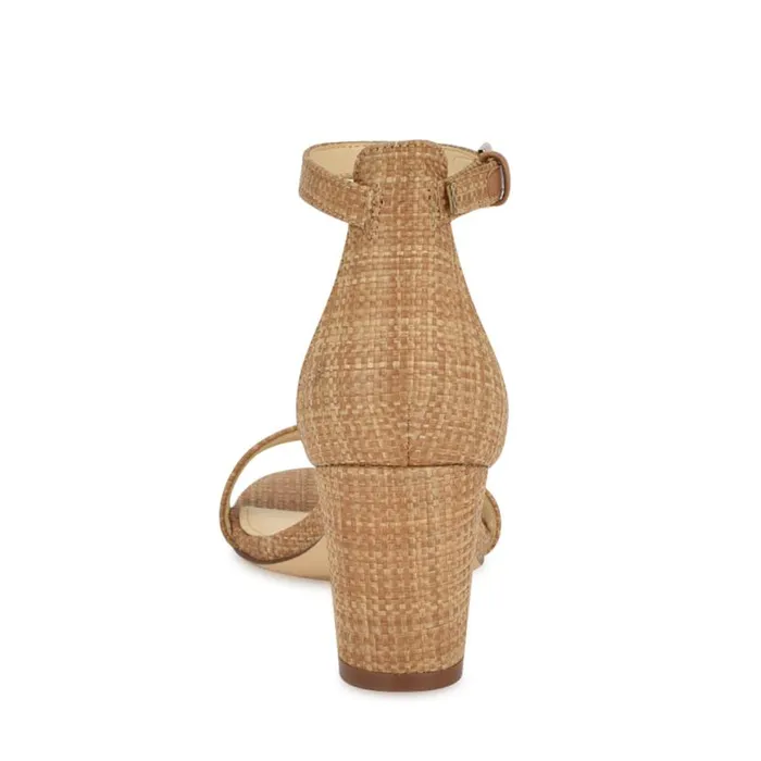 Nine West Sandals Women Pruce Ankle Strap Block Heel Sandals Natural Raffia