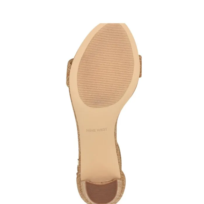 Nine West Sandals Women Pruce Ankle Strap Block Heel Sandals Natural Raffia