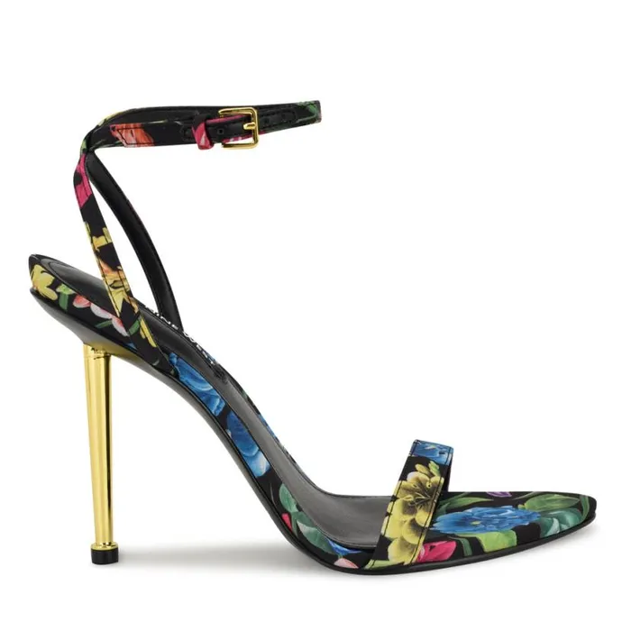 Nine West Sandals Women Reina Ankle Strap Sandals Black Floral