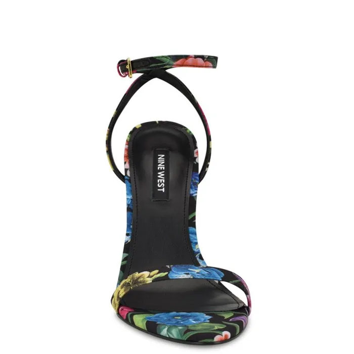 Nine West Sandals Women Reina Ankle Strap Sandals Black Floral Nine West Sandals Women Reina Ankle Strap Sandals Black Floral