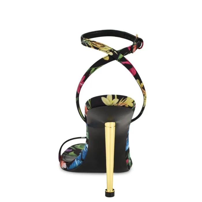 Nine West Sandals Women Reina Ankle Strap Sandals Black Floral Nine West Sandals Women Reina Ankle Strap Sandals Black Floral