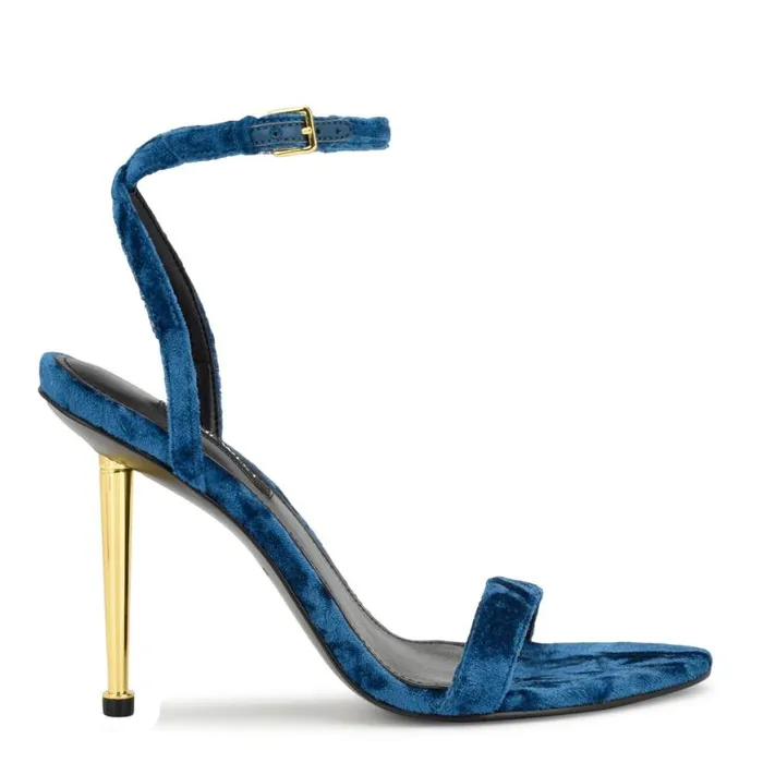 Nine West Sandals Women Reina Ankle Strap Sandals Medium Blue Velvet