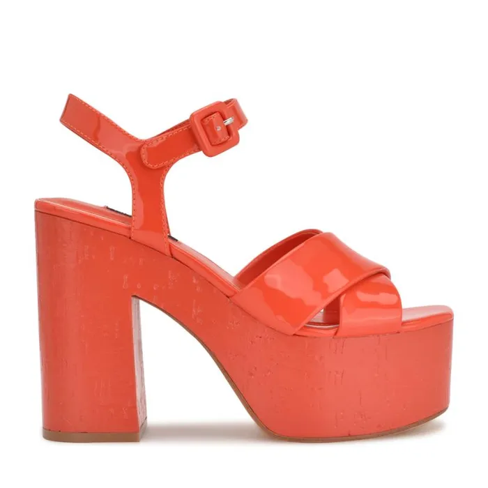 Nine West Sandals Women Rilay Platform Sandals Orange Patent