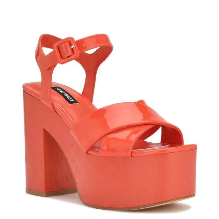 Nine West Sandals Women Rilay Platform Sandals Orange Patent Nine West Sandals Women Rilay Platform Sandals Orange Patent