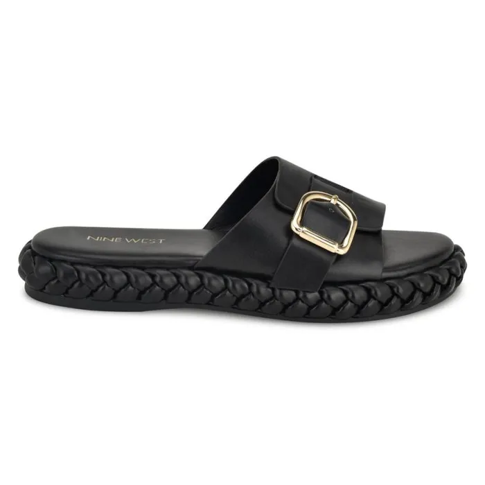 Nine West Sandals Women Shantel Casual Woven Footbed Sandals Black