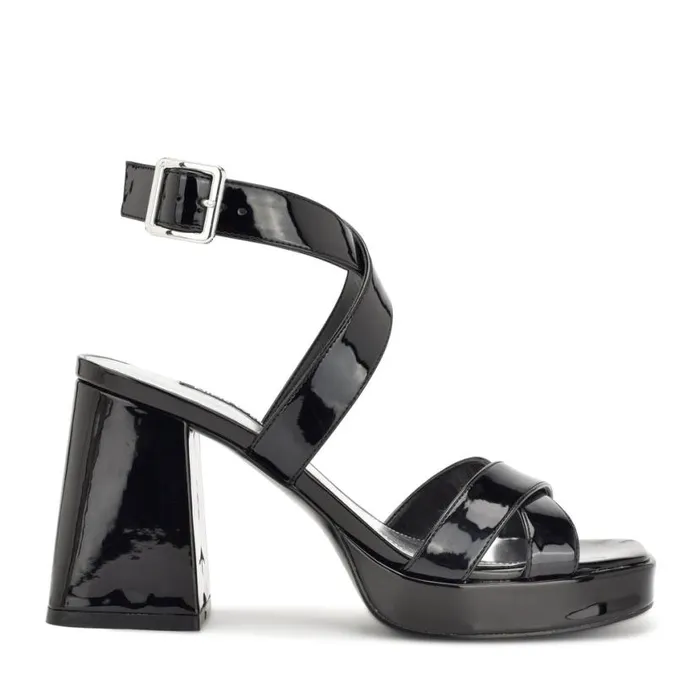 Nine West Sandals Women Tackle Ankle Strap Platform Sandals Black Patent