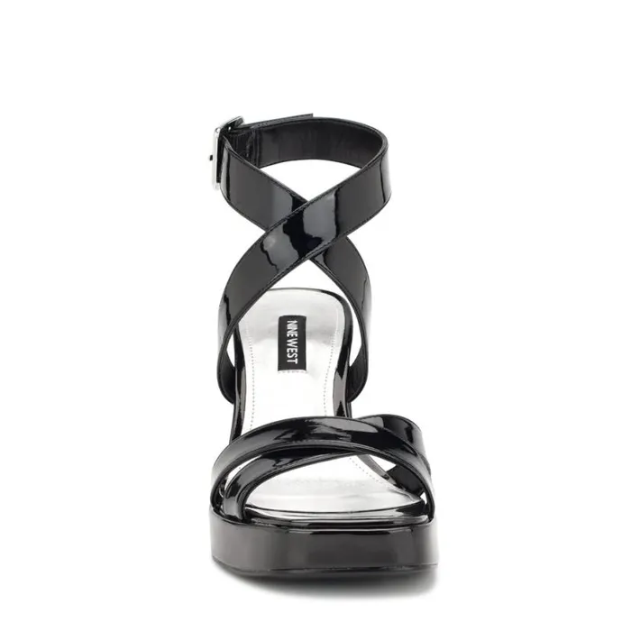 Nine West Sandals Women Tackle Ankle Strap Platform Sandals Black Patent