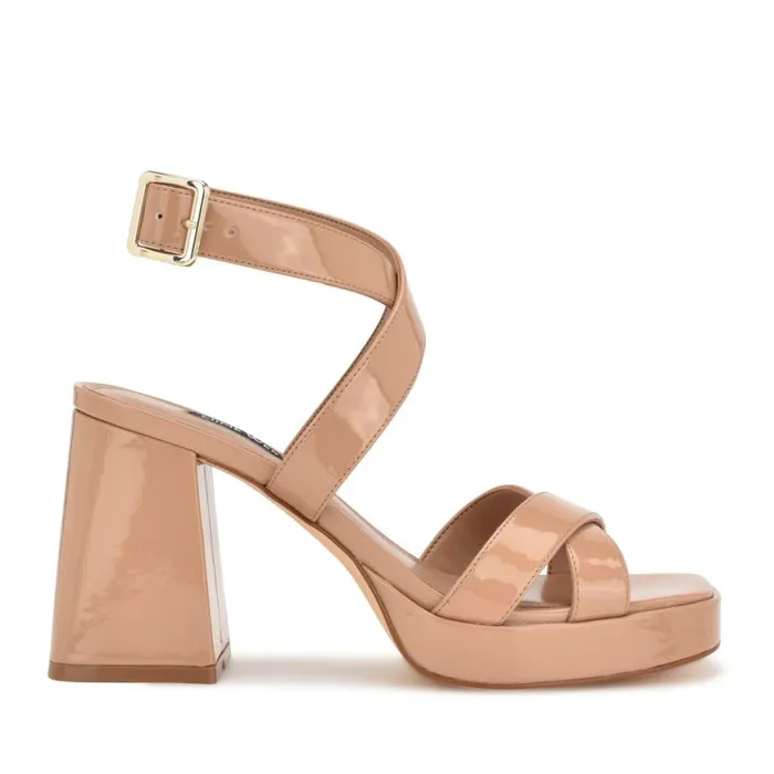 Nine West Sandals Women Tackle Ankle Strap Platform Sandals Blush Patent
