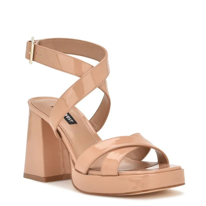 Nine West Sandals Women Tackle Ankle Strap Platform Sandals Blush Patent