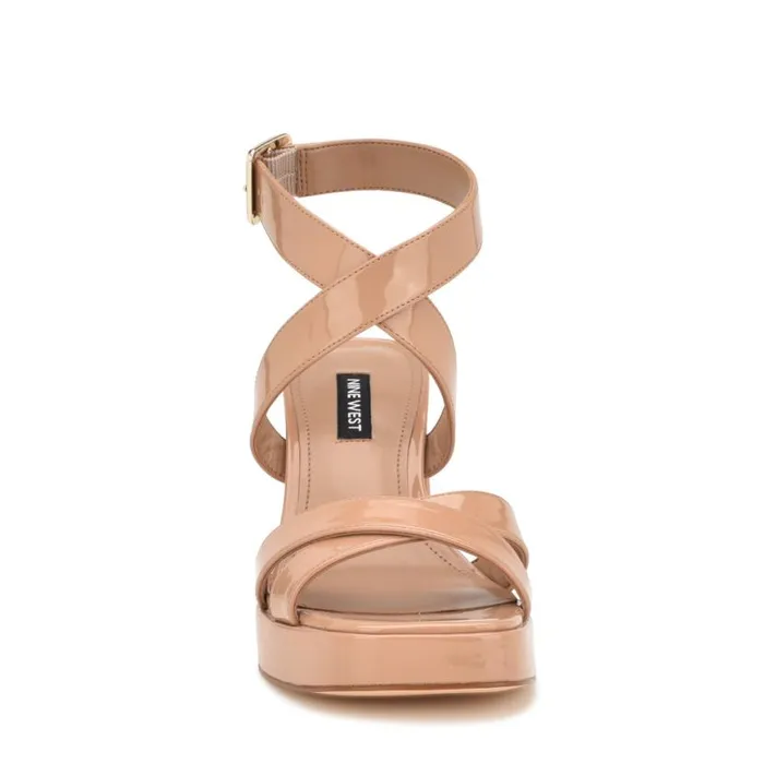 Nine West Sandals Women Tackle Ankle Strap Platform Sandals Blush Patent
