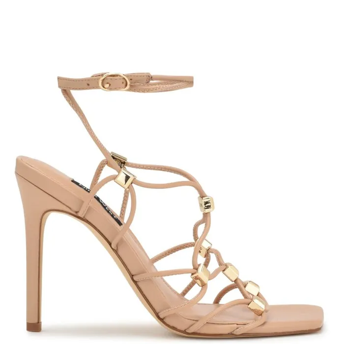 Nine West Sandals Women Tenor Ankle Wrap Heeled Sandals Warm Blush