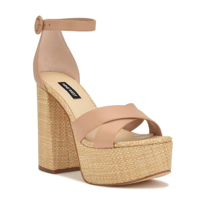 Nine West Sandals Women Willie Platform Sandals Barely Nude Raffia Nine West Sandals Women Willie Platform Sandals Barely Nude Raffia