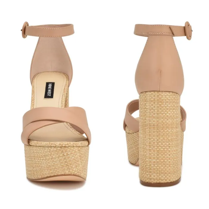 Nine West Sandals Women Willie Platform Sandals Barely Nude Raffia Nine West Sandals Women Willie Platform Sandals Barely Nude Raffia