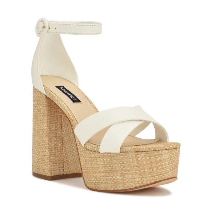 Nine West Sandals Women Willie Platform Sandals White Raffia