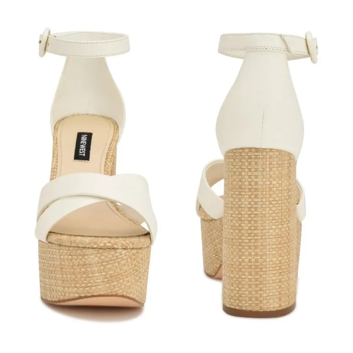 Nine West Sandals Women Willie Platform Sandals White Raffia