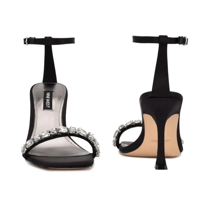 Nine West Sandals Women Yazmin Ankle Strap Dress Sandals Black Satin Crystal Nine West Sandals Women Yazmin Ankle Strap Dress Sandals Black Satin Crystal
