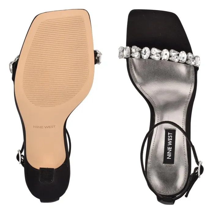Nine West Sandals Women Yazmin Ankle Strap Dress Sandals Black Satin Crystal Nine West Sandals Women Yazmin Ankle Strap Dress Sandals Black Satin Crystal