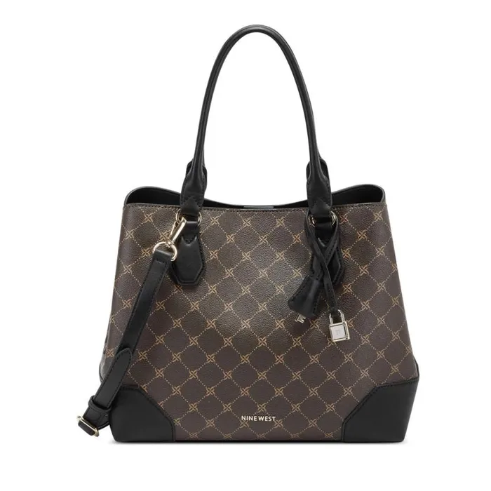 Nine West Satchels and Shoulder Bags Women Brooklyn Jet Set Carryall Brown Black Logo