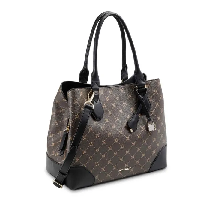 Nine West Satchels and Shoulder Bags Women Brooklyn Jet Set Carryall Brown Black Logo Nine West Satchels and Shoulder Bags Women Brooklyn Jet Set Carryall Brown Black Logo
