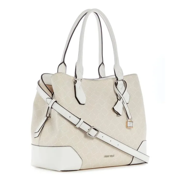 Nine West Satchels and Shoulder Bags Women Brooklyn Jet Set Carryall Cream Logo