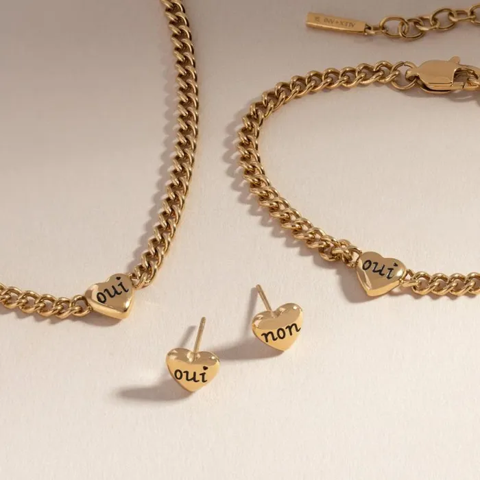 Oui and Non Reversible Heart Inline Necklace Stainless Steel Gold Women Alex And Ani Heart Oui and Non Reversible Heart Inline Necklace Stainless Steel Gold Women Alex And Ani Heart