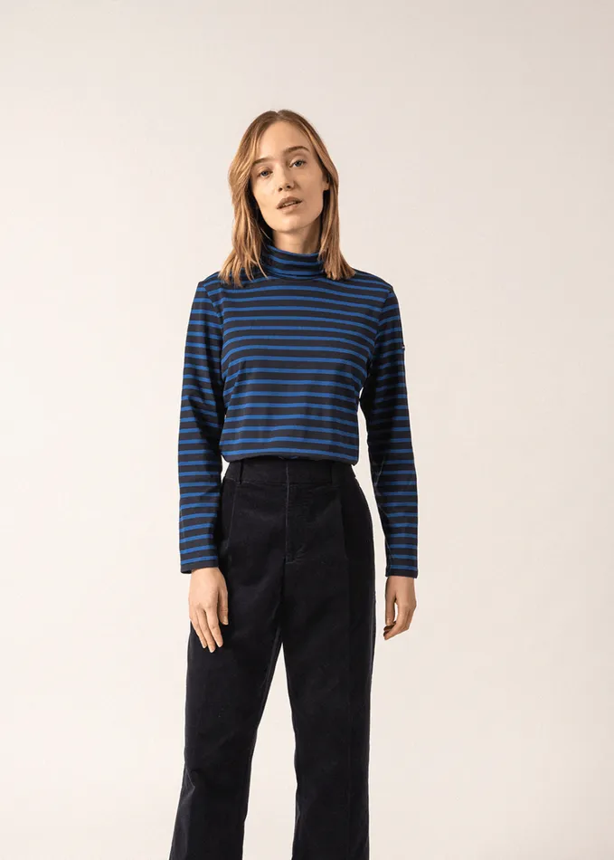 Oural Turtleneck Striped Shirt Stretch Fabric Navyroyalblue Women Saint James Aw24 Oural Turtleneck Striped Shirt Stretch Fabric Navyroyalblue Women Saint James Aw24