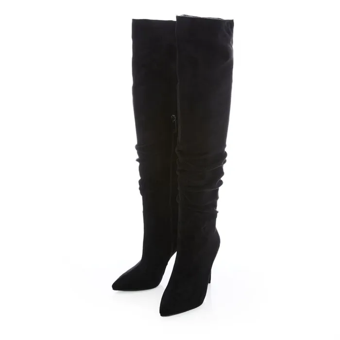 Over The Knee Boots Women Moda In Pelle Siara Black Alcantara