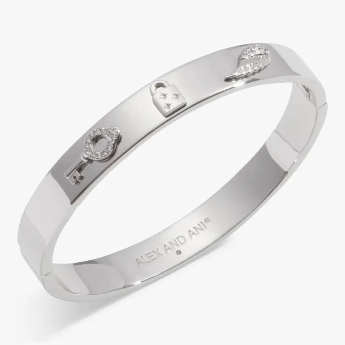 Pav Lock Key Hinge Bangle Bracelet Silver Women Alex And Ani Strength Protection Pav Lock Key Hinge Bangle Bracelet Silver Women Alex And Ani Strength Protection