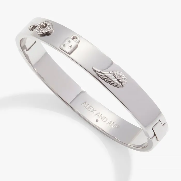 Pav Lock Key Hinge Bangle Bracelet Silver Women Alex And Ani Strength Protection Pav Lock Key Hinge Bangle Bracelet Silver Women Alex And Ani Strength Protection