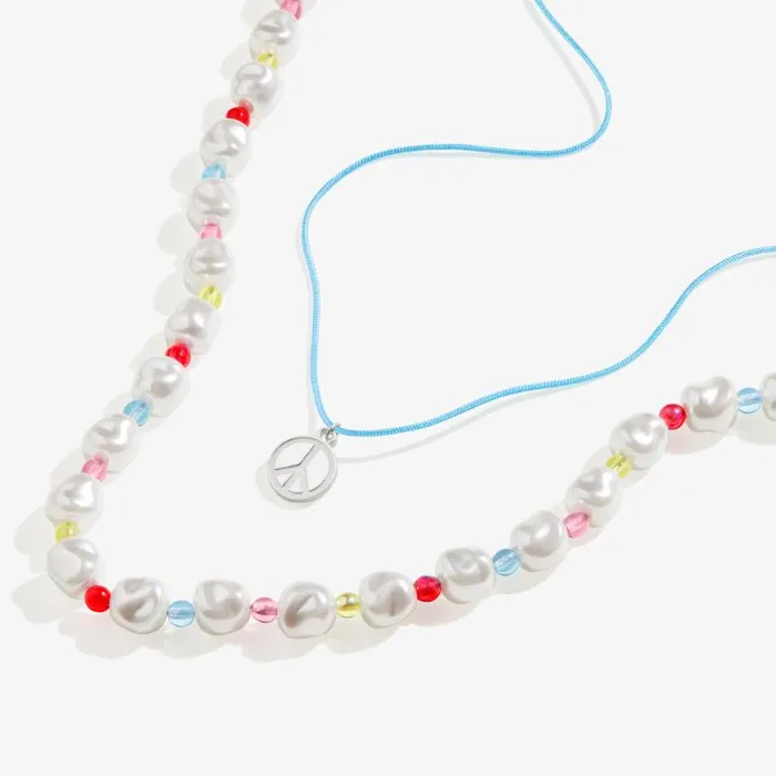 Peace And Love Layered Necklace Set Shiny Silver Women Alex And Ani Jewelry Sets