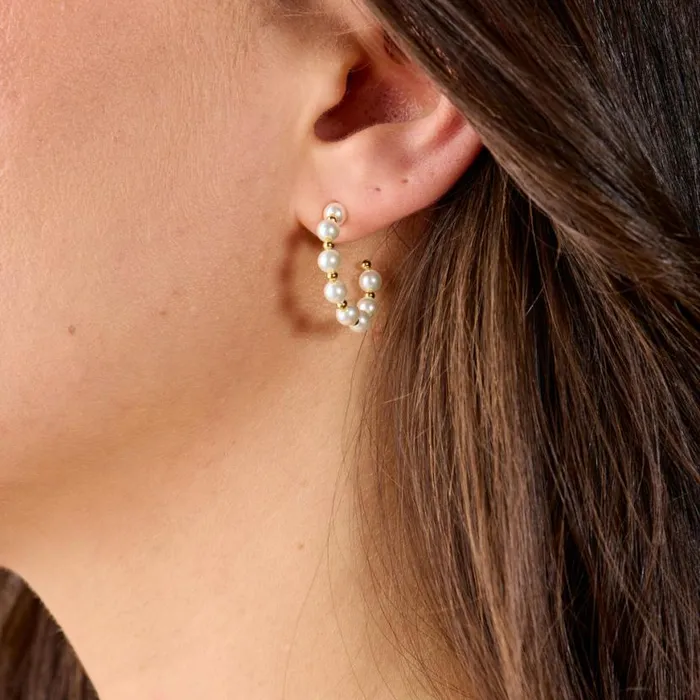 Pearl Hoop Daisy Stud Earrings Set Of 3 Gold Women Alex And Ani Earrings