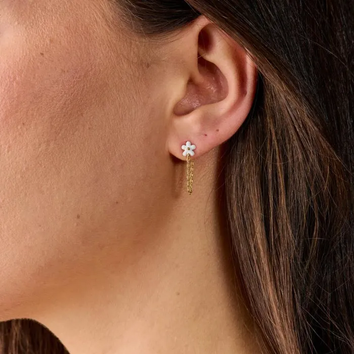 Pearl Hoop Daisy Stud Earrings Set Of 3 Gold Women Alex And Ani Earrings
