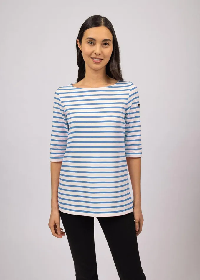 Phare Boat Neck Striped Tunic With Slits Stretch Fabric With Uv Protection Ivoryoxygenblue Women Saint James Breton Striped Shirts Phare Boat Neck Striped Tunic With Slits Stretch Fabric With Uv Protection Ivoryoxygenblue Women Saint James Breton Striped Shirts