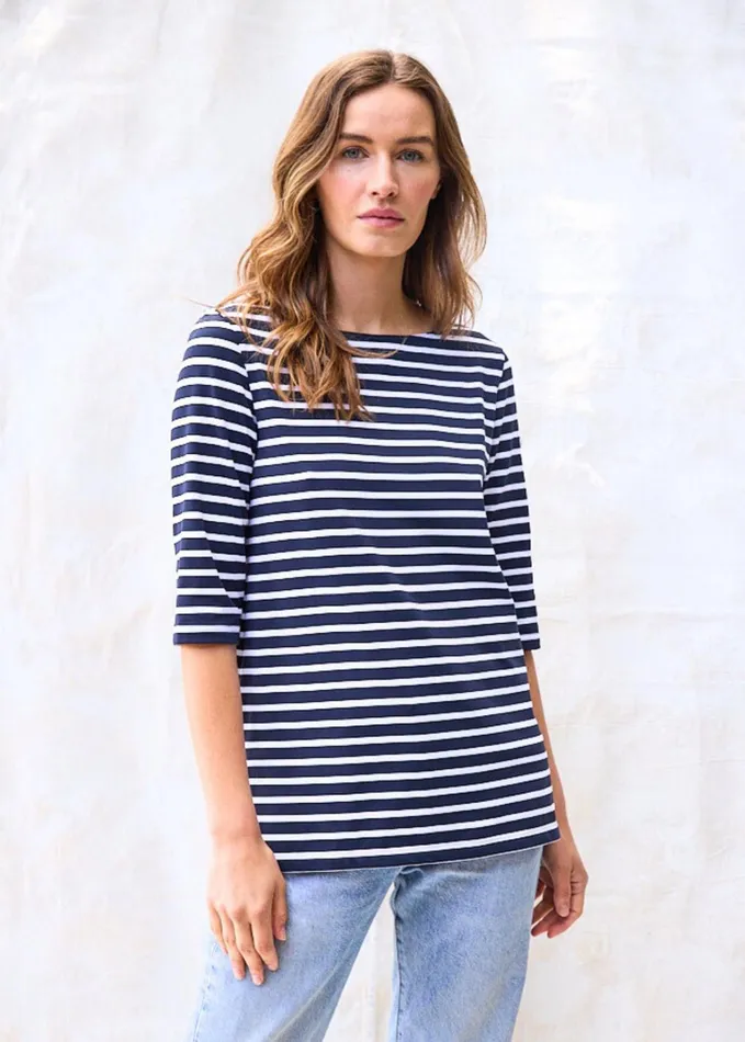 Phare Boat Neck Striped Tunic With Slits Stretch Fabric With Uv Protection Navywhite Women Saint James Breton Striped Shirts Phare Boat Neck Striped Tunic With Slits Stretch Fabric With Uv Protection Navywhite Women Saint James Breton Striped Shirts