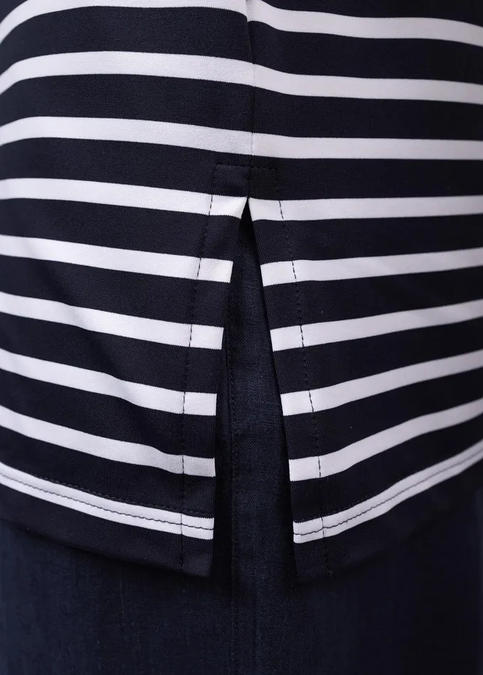 Phare Boat Neck Striped Tunic With Slits Stretch Fabric With Uv Protection Navywhite Women Saint James Breton Striped Shirts
