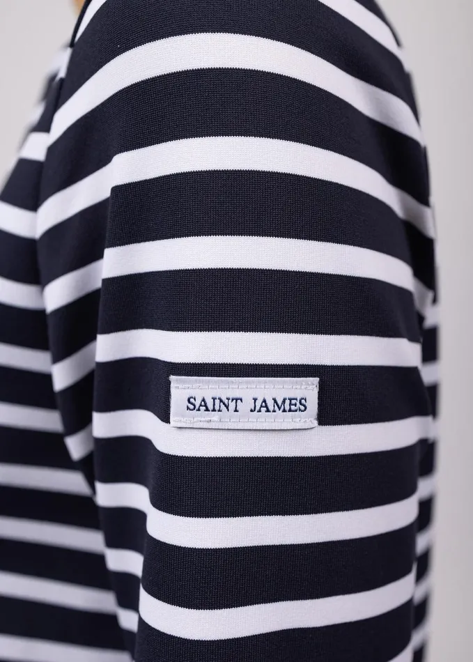 Phare Boat Neck Striped Tunic With Slits Stretch Fabric With Uv Protection Navywhite Women Saint James Breton Striped Shirts