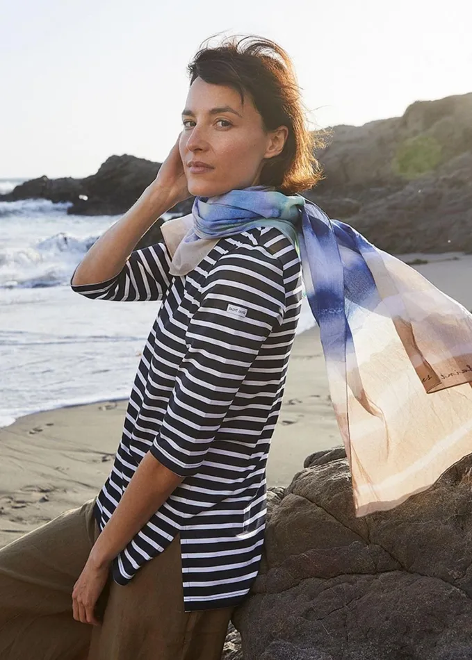 Phare Boat Neck Striped Tunic With Slits Stretch Fabric With Uv Protection Navywhite Women Saint James Breton Striped Shirts