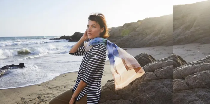 Phare Boat Neck Striped Tunic With Slits Stretch Fabric With Uv Protection Navywhite Women Saint James Breton Striped Shirts