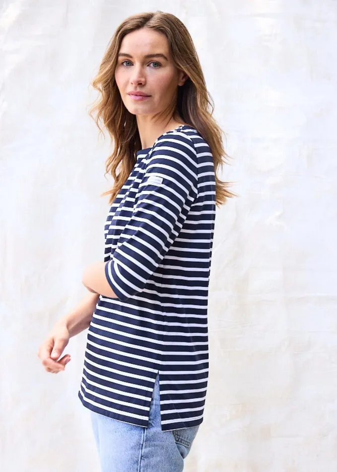 Phare Boat Neck Striped Tunic With Slits Stretch Fabric With Uv Protection Navywhite Women Saint James Breton Striped Shirts