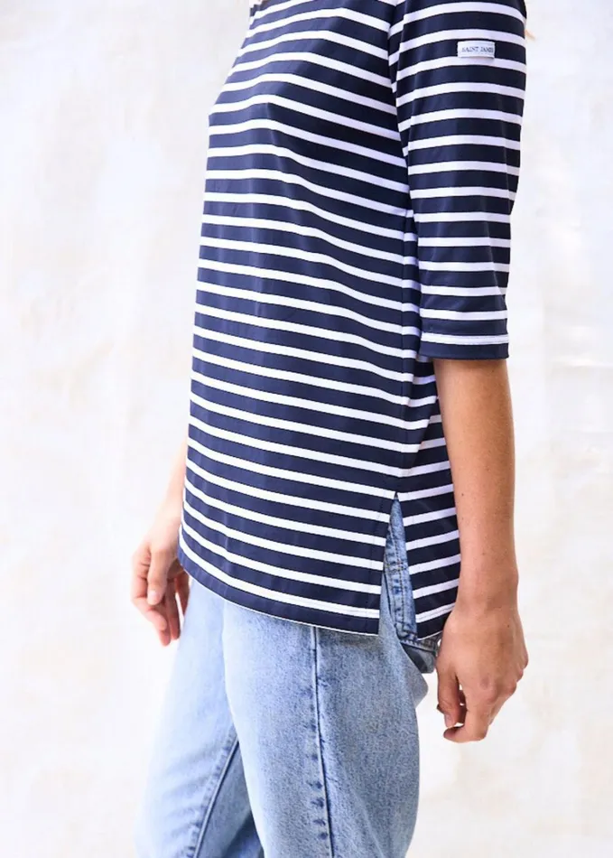 Phare Boat Neck Striped Tunic With Slits Stretch Fabric With Uv Protection Navywhite Women Saint James Breton Striped Shirts
